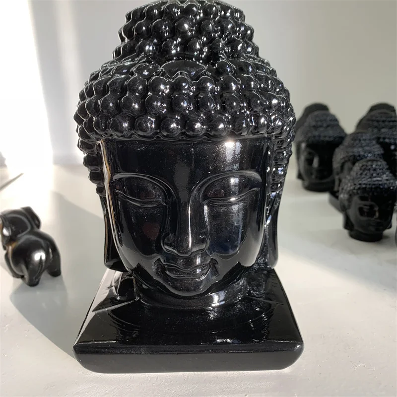 

1pcs Natural Obsidian Buddha Head Tathagata Mascot Mineral Crafts Home Decoration