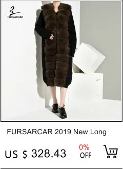 FURSARCAR свободный серый свитер с большой натуральная черно-бурая лиса мех осень зима мода пальто натуральный мех длинный кардиган