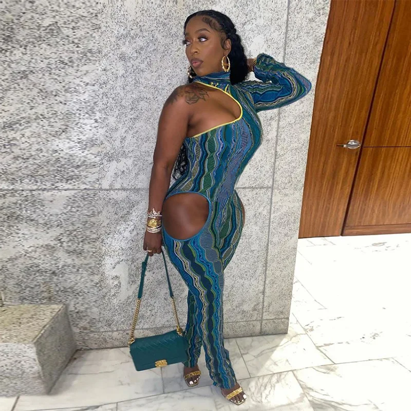 

BIIKPIIK Hollow Out Print Sportwear Female Skinny Jumpsuits Casual Ouen Piece Playsuits Sexy Basic All-Matching Elegant Jumpsuit