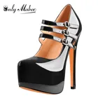Женские туфли на платформе Onlymaker, туфли-лодочки с ремешком на щиколотке на шпильке 16 см, туфли на тонком высоком каблуке с классической пряжкой, черные, розовые, большие размеры