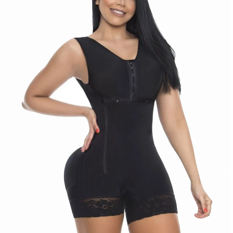 Women's The Front Hooks Full Comfortable Compression Lace Faja Full Body Shaper Bodysuit Max Tummy Control With Bra