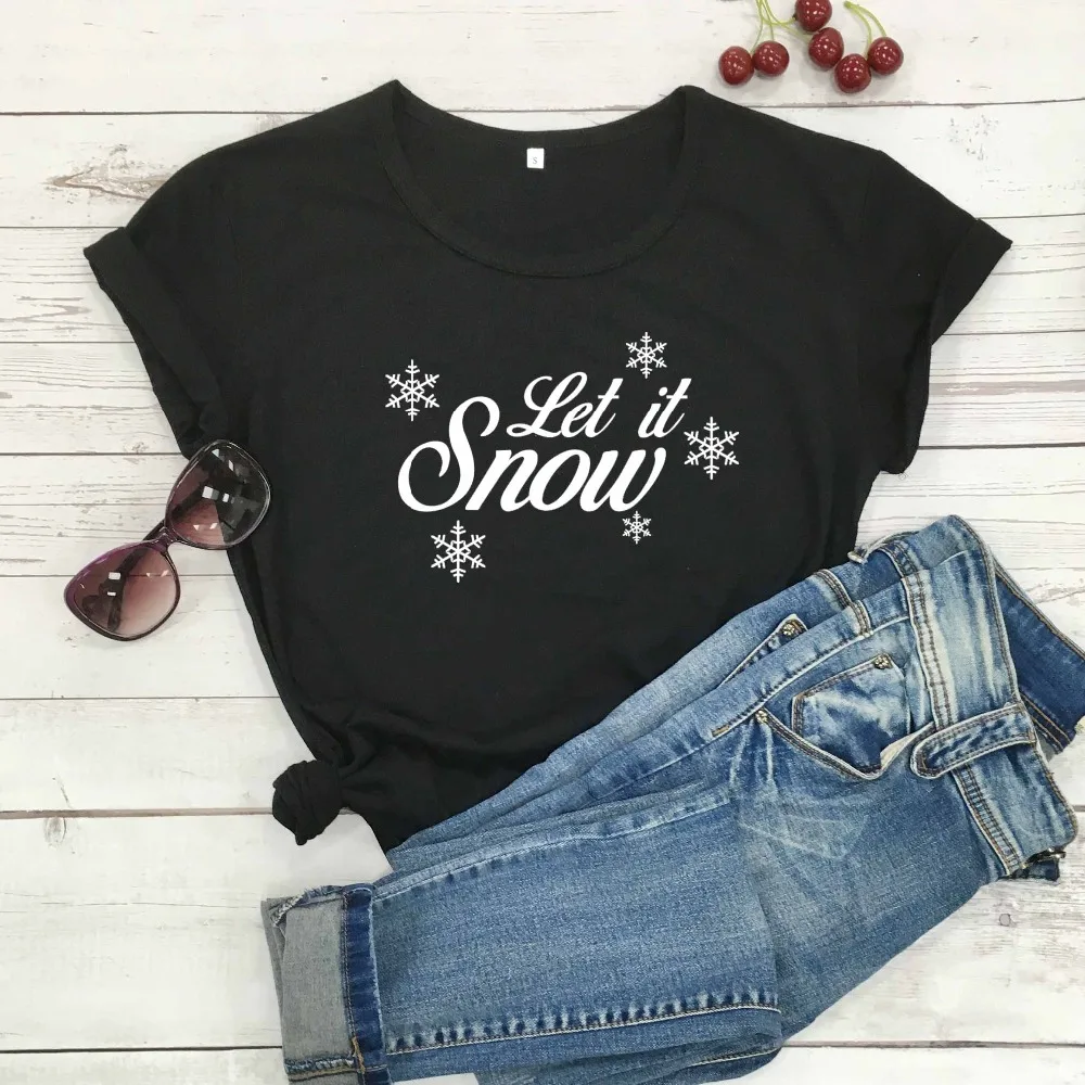 Let It Snow Graphic Tees Женская мода Снежинка Эстетическая футболка Рождественский