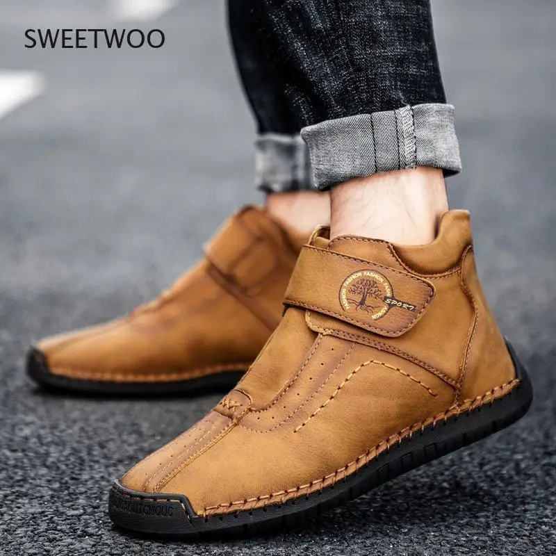 

Новые мужские теплые ботинки, высококачественные меховые зимние ботинки ручной работы, Зимние ботильоны, прогулочные ботинки, Повседневны...