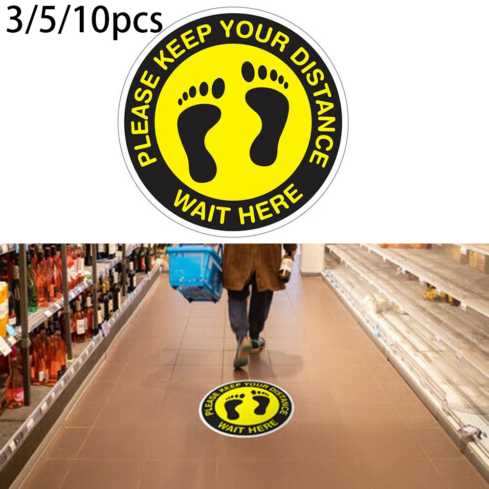 

3/5/10Pcs PVC Waterproof Please Keep Away Your Distance Sacial Distancing Floor Graphics Stickers For All Occasions Outdoors