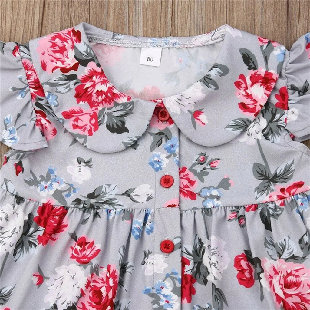 2019 новая одежда для детей и малышей платье с цветочным принтом девочек Топы +