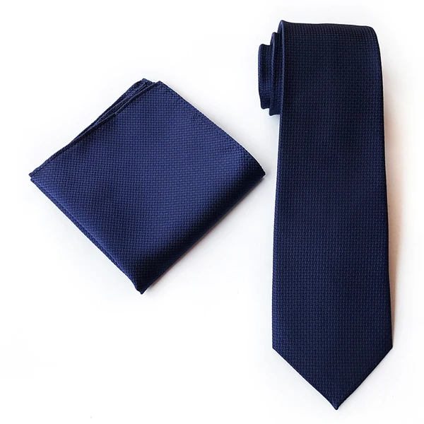 

Wedding Party Men's Neck Ties Set Gentlemen Navy Blue Cravat Tie with Pocket Square
