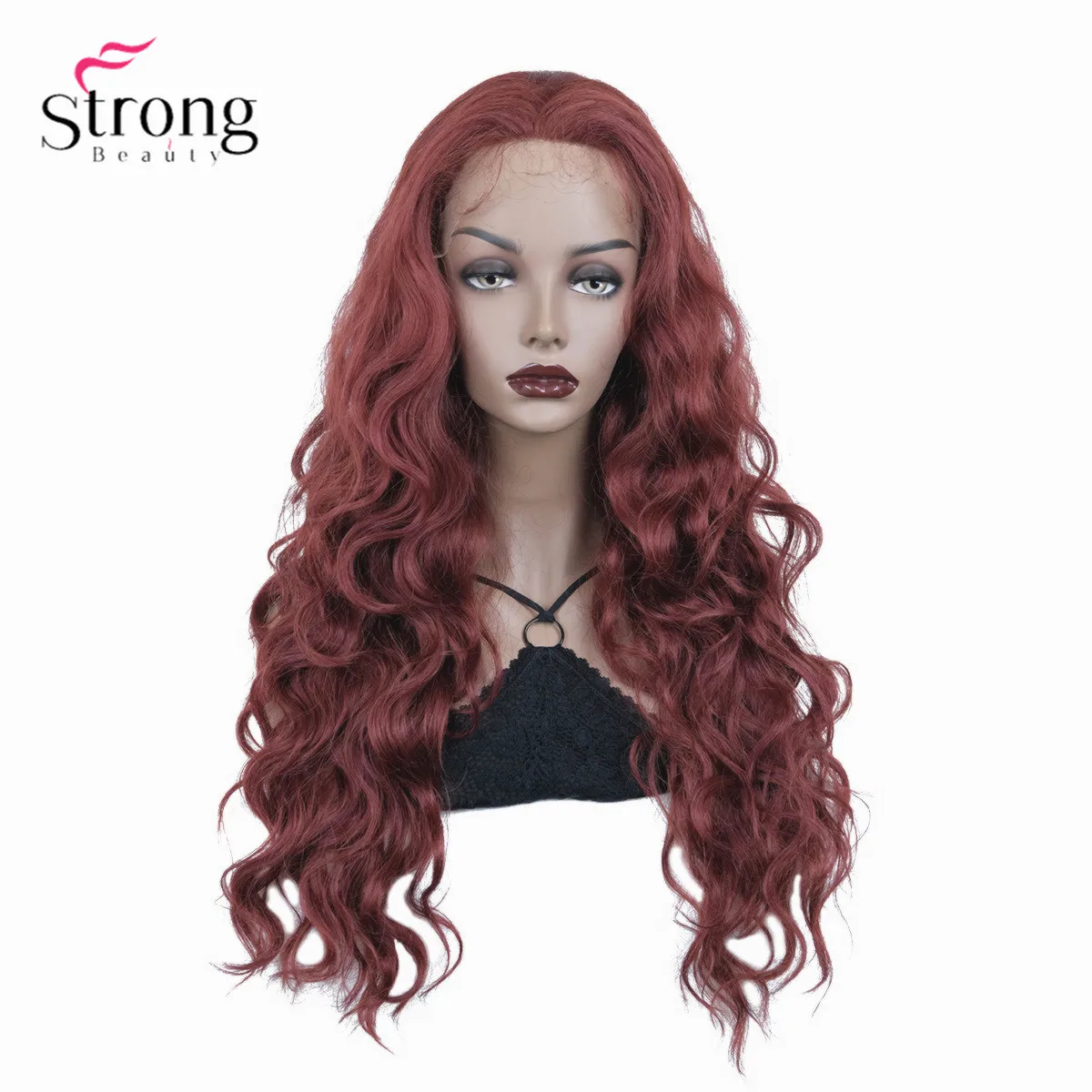 StrongBeauty Red Long Curly Hair Lace Front Wigs for women Synthetic Wig