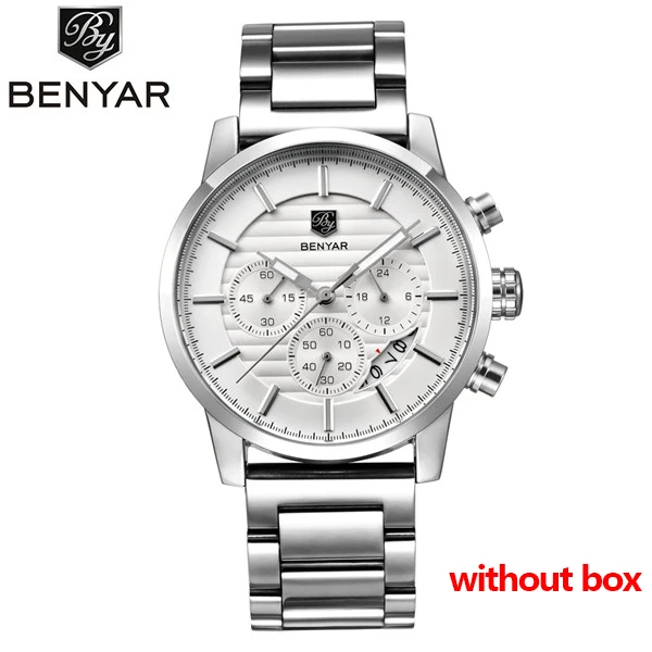 steel silver Бренд класса люкс Benyar мужские часы полностью стальные спортивные наручные часы мужские армейские военные часы Мужские кварцевые часы Relogio Masculino - Цвет: steel silver
