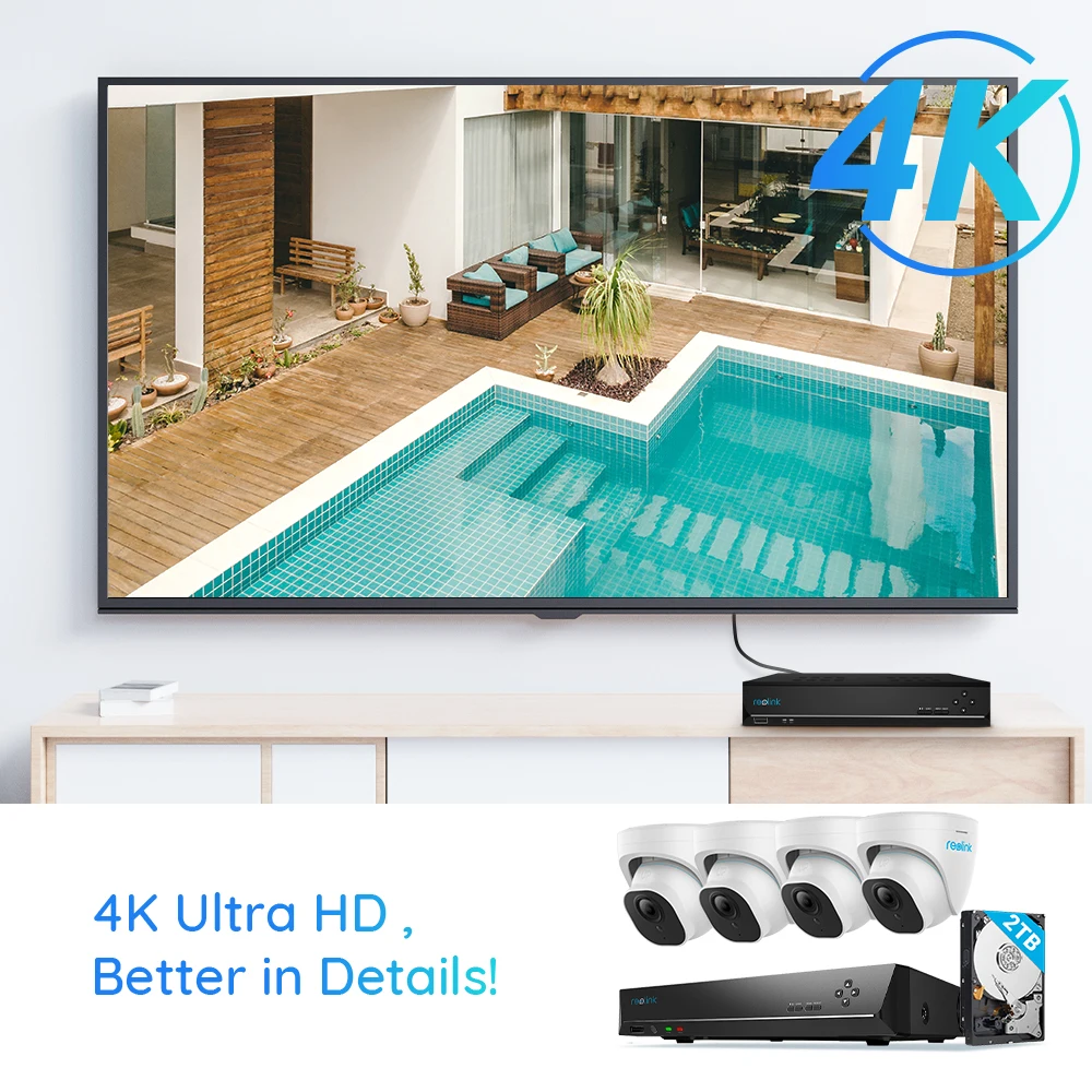 Reolink Smart POE NVR Kit 4K Ultra HD 24/7 записывающий 2 ТБ HDD с функцией обнаружения