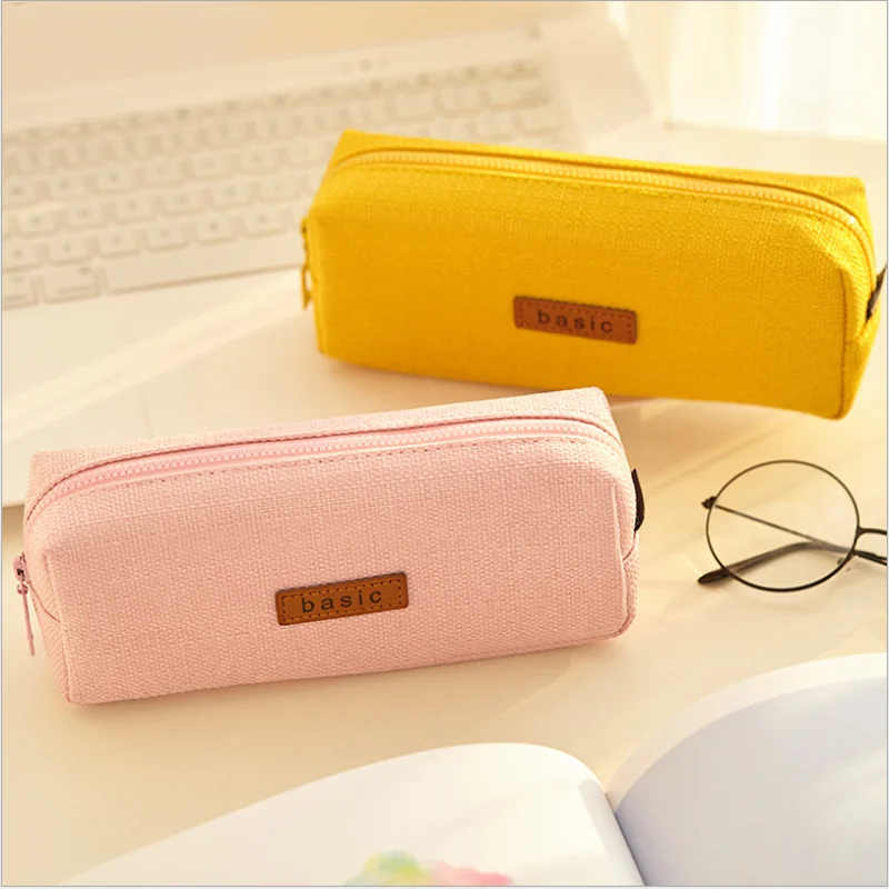 Креативный простой квадратный пенал для карандашей сплошной цвет хлопок и лен