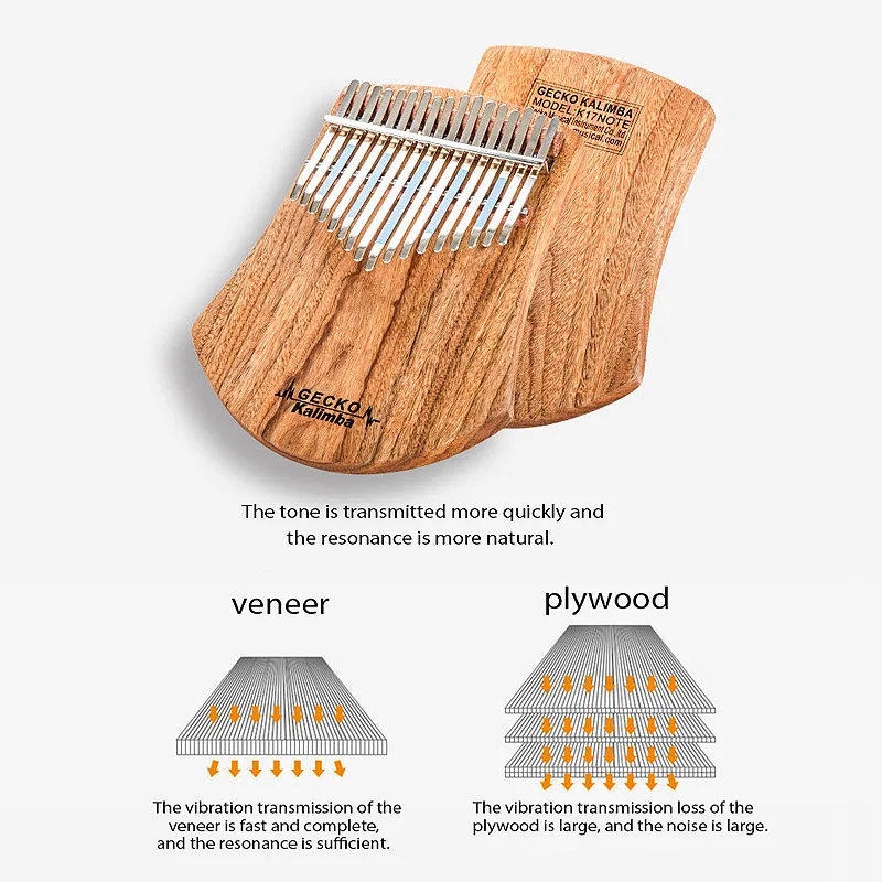 Пианино для большого пальца GECKO Kalimba 17 клавиш встроенная высокопроизводительная