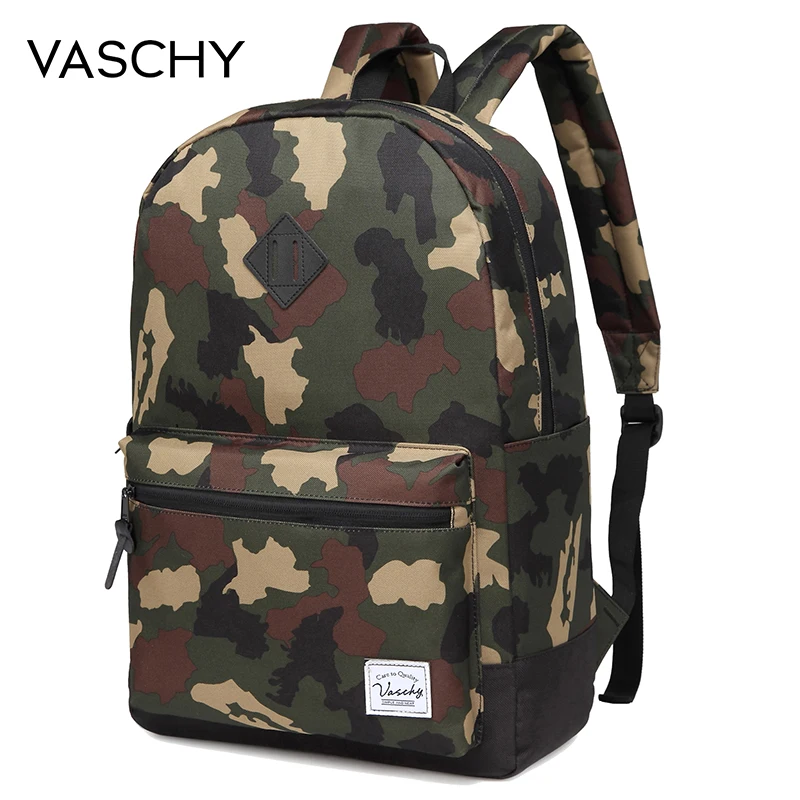 VASCHY Men Camo Backpack Fashion Casual Teens School Bags Fits 15inch Laptop Sleeve Men Backpack High Quality