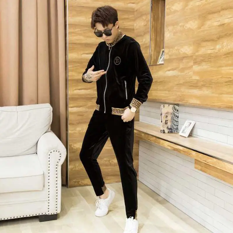 

New velvet leisure sports suit men's slim two piece suit