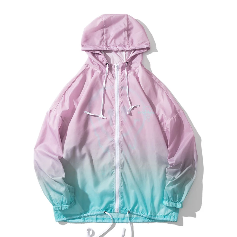 

Hip Hop Summer Jacket Men UV Proof Sun Protection Jackets Fashion Casual Printed Loose Coat Zipper Hooded Clothing Unisex Tops