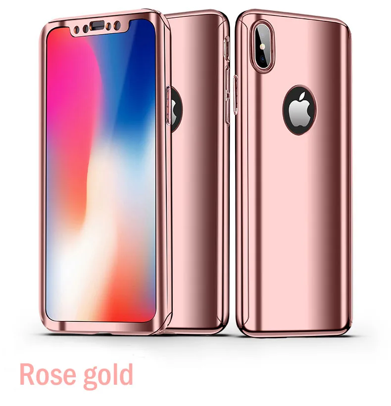 Покрытие 360 Полное покрытие для Apple iphone 7 iphone X Xr Xs Max зеркальный чехол для телефона для iphone 7 8 6 6S Plus блестящая Капа со стеклом