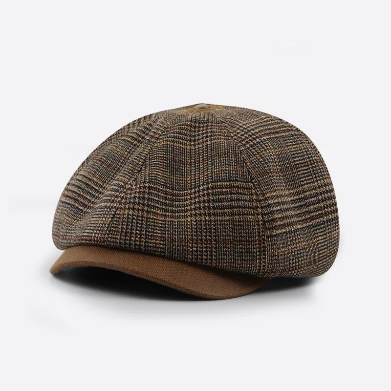New Hat Autumn and Winter Men's British Style Octagonal Hat Retro Stitching Contrast Color Newsboy Hat Berets Outdoor Warm Hat