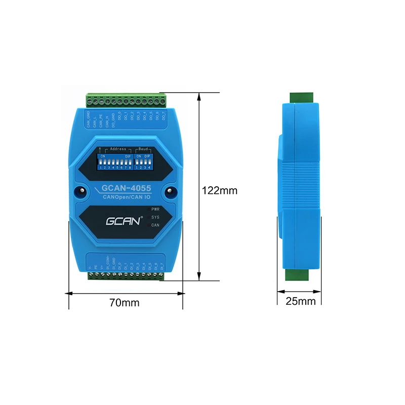 

CANopen IO 8DI/8DO) Industrial CANopen digital input and output module support CAN2.0A frame format send CAN-Bus data.