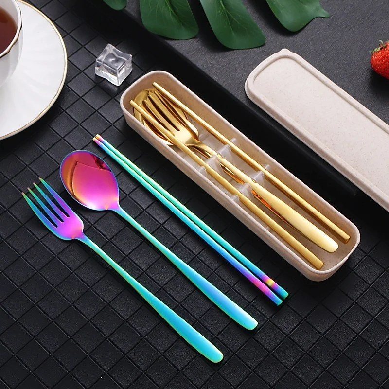 

Портативный набор столовых приборов из нержавеющей стали 304, съемная посуда для кемпинга, палочки для еды, нож, вилка, ложка, телефон с коробк...