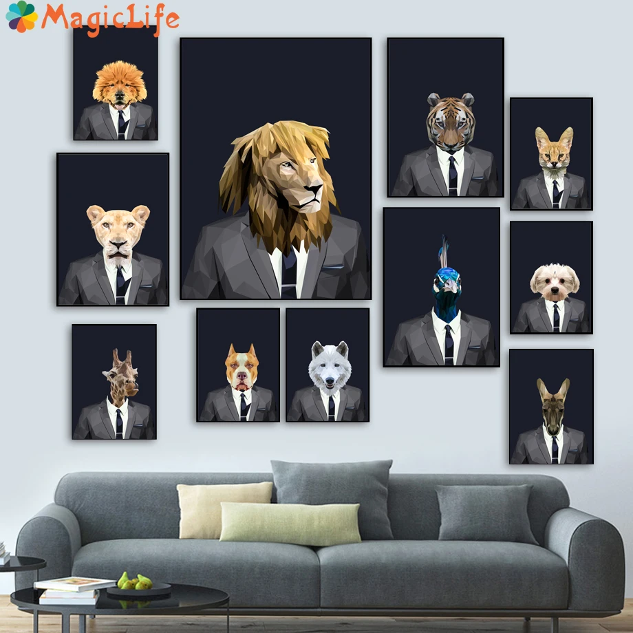 Модная Картина на холсте с Львом тигром собакой кошкой жирафом павлином