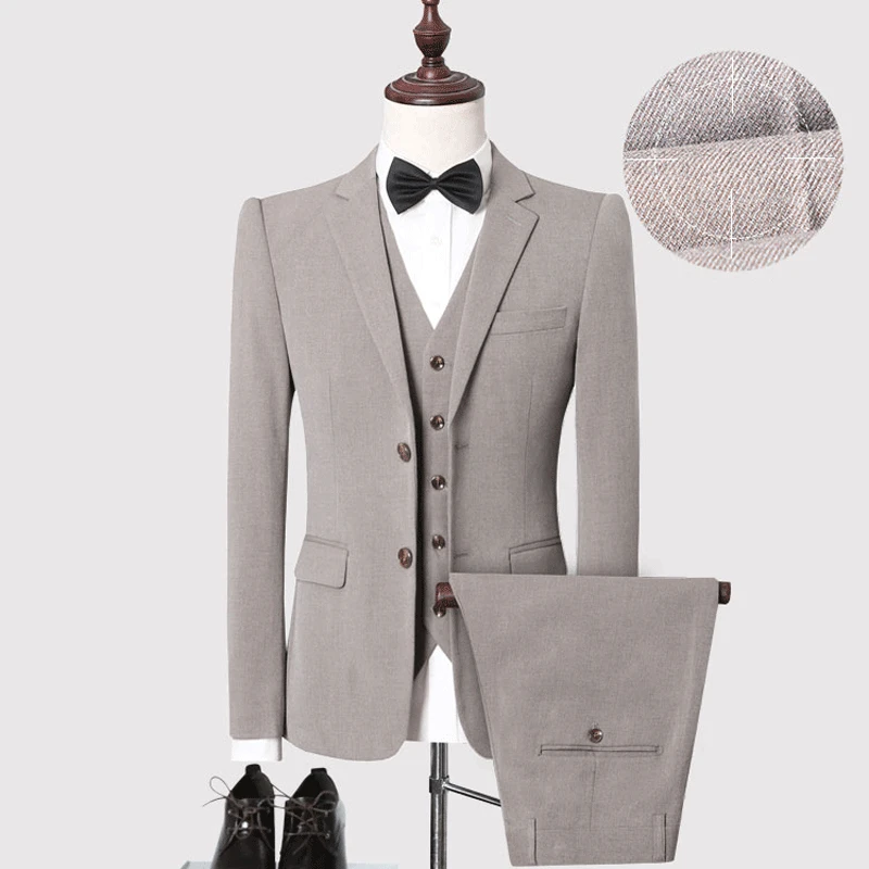 Сплошной цвет Slim Fit мужской костюм из 3 предметов свадебное платье повседневный