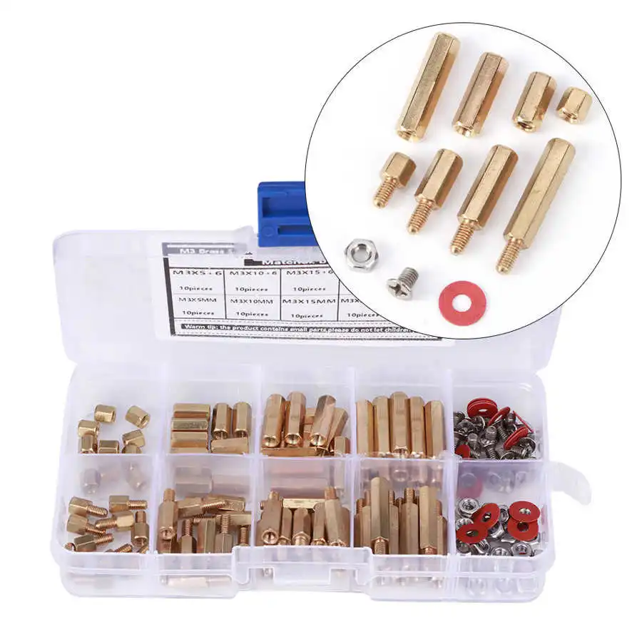 140 шт. M3 медные Опорные изоляторы Винты шайбы гайка ассортимент шестигранный