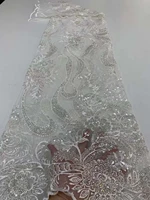 embroidery heavy handmade beaded lace fabric high quality wedding party sequence african organza french tulle sequins material