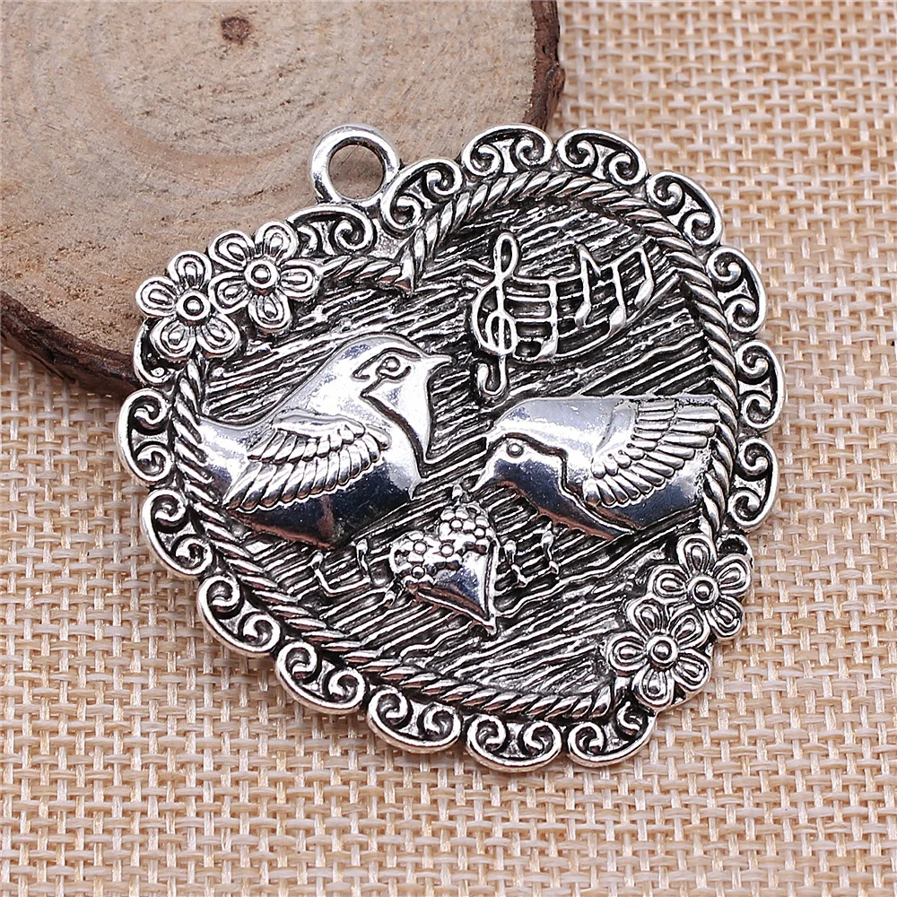 

1Pcs 52x53mm Antique Silver Color Birds Duet Musical Love Charms For DIY Jewelry Making DIY Handmade Jewelry