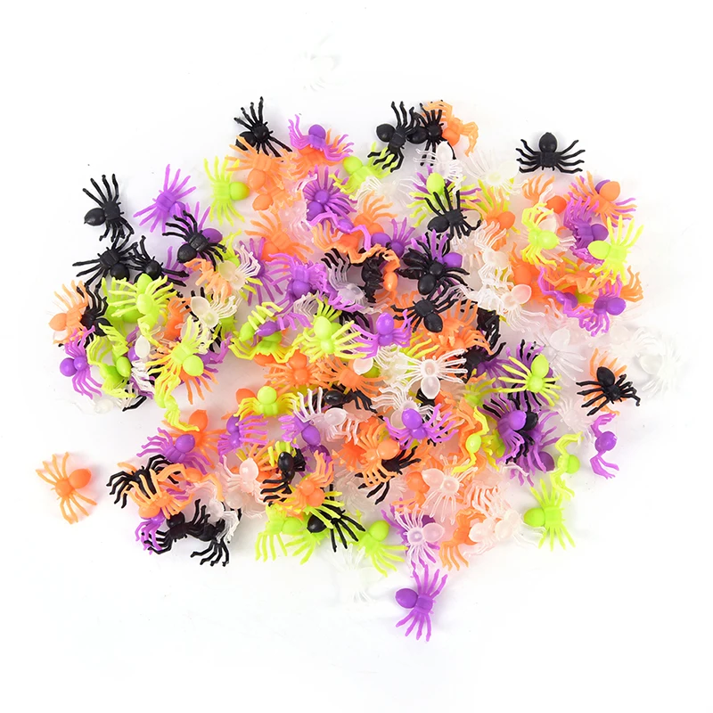 

200pcs/lot Halloween Mini Plastic Multicolor Spider Joking Birthday Toys DIY Decoration DIY Party Decorative Props random color