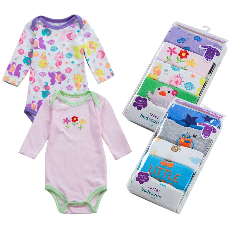 5pcs/lot Baby Long-sleeve bodysuit baby boy jumpsuit Newborn baby cotton Clothing Jumpsuits & Baby Clothing