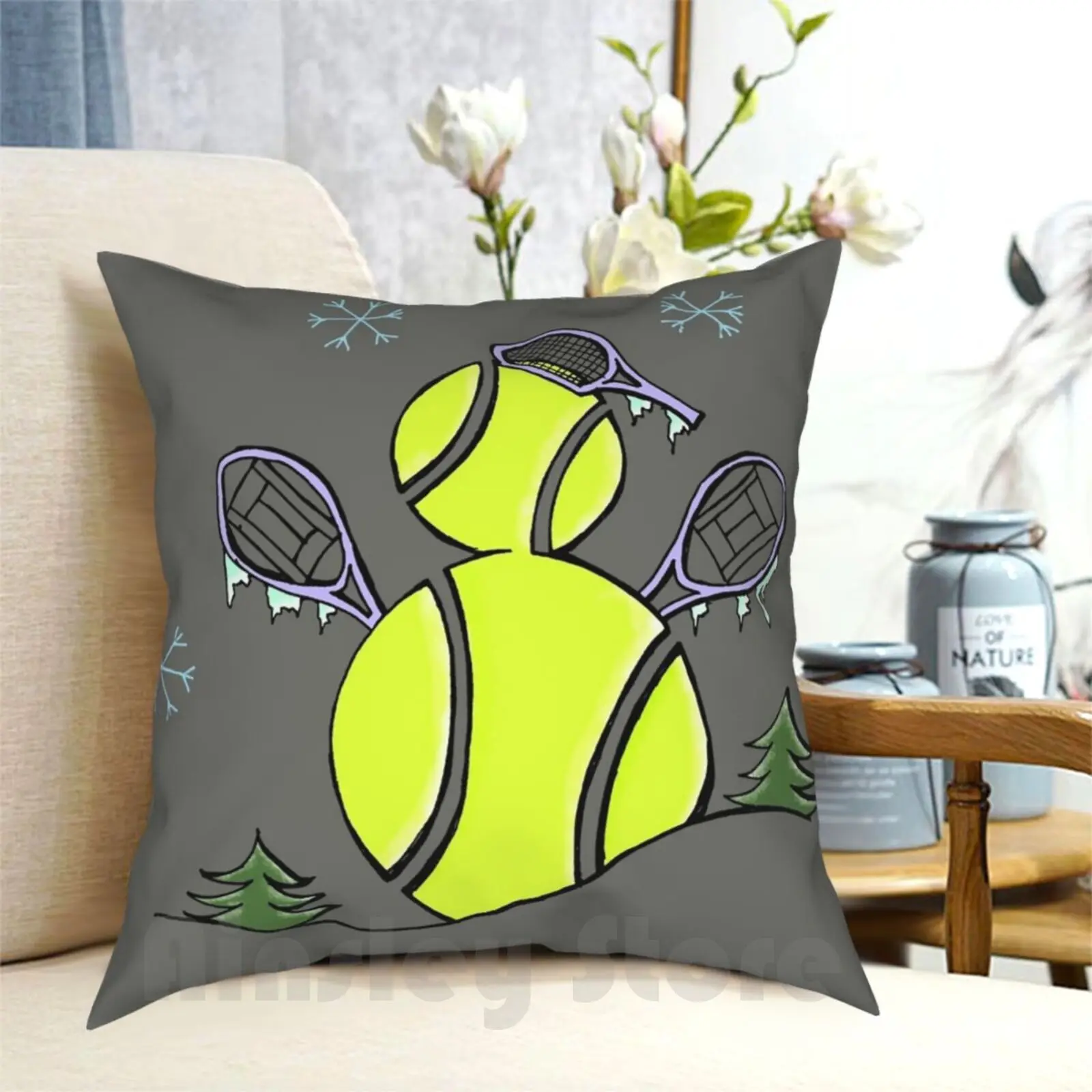 Теннисный мяч снеговик с ракетки для настольного тенниса зимой подушка чехол