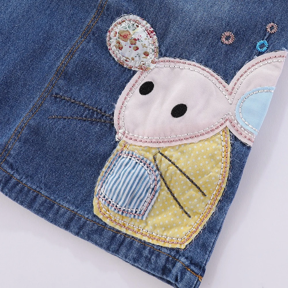 

LittleSpring Autumn New Fashion Little Girl Embroidery Cartoon Mouse Tank Vest Dresses Baby Girls Kids Denim Dress