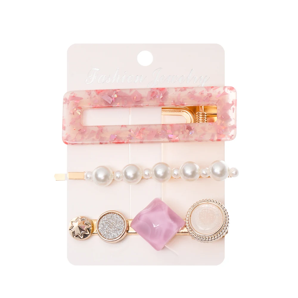 10 3PCS/Set Fashion Pearls Acetate Geometric Hair Clips For Women Girls Headband Sweet Hairpins Barrettes Hair Accessories Set - Цвет: 10