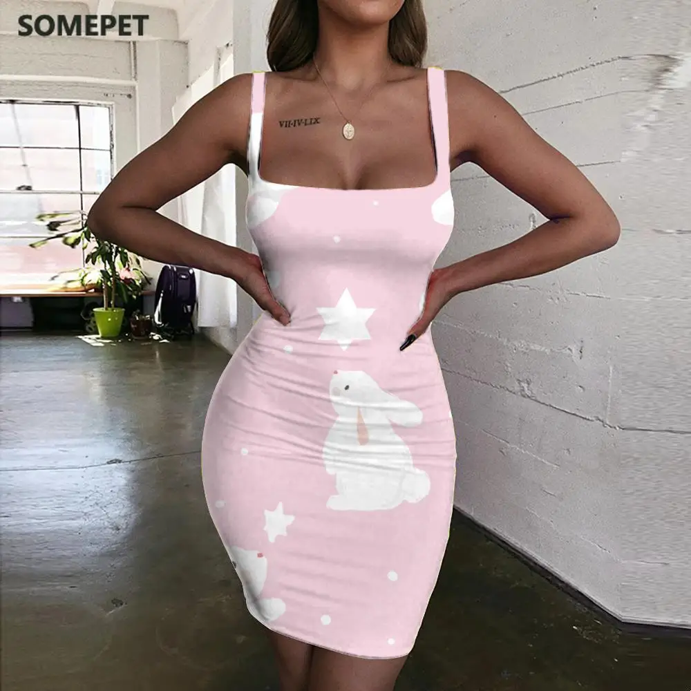 

SOMEPET Rabbit Dresses Women Animal Vestido Sexy Lovely Bodycon Dress Harajuku 3d Print Womens Clothing Party Vintage Boho