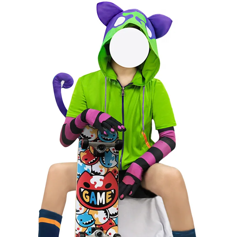 

SK8 the Infinity Anime Miya Chinen Cosplay Hooded Zipper Costume Ears Hoodie Jacket with Tail Gloves Party Outfits SK Eight Suit