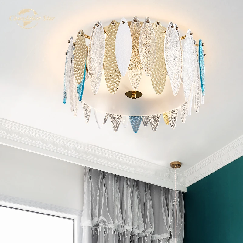

Nordic LED Ceiling Lights Postmodern Iron Colorful Glass Round Indoor Lighting Bedroom Living Room Dining Room Chandeliers Lamps