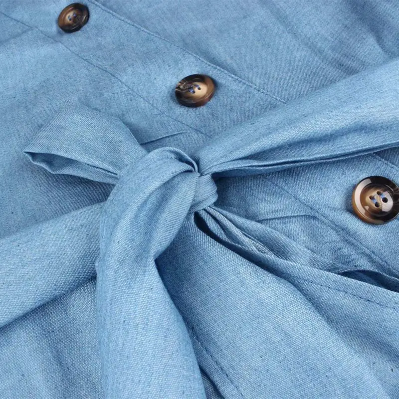 

Summer Casual Button Dress Shirt Office V Neck Denim Dress Knee-Length Sexy Dresses