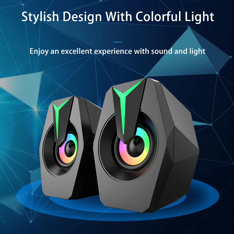 

Computer Speakers 2.0 USB Powered Stereo Volume Control with LED Light Stereo Bass Subwoofer Portable Wired Gaming Speakers