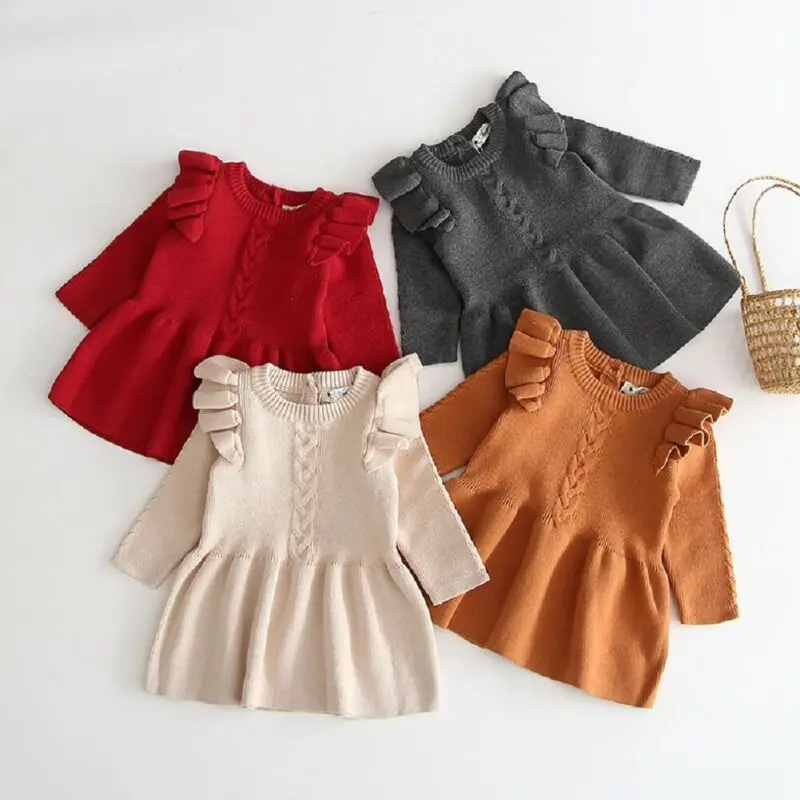 Autumn Winter Kid Baby Girl Clothes Ruffle Princess Dress Knitted Tutu | Детская одежда и обувь