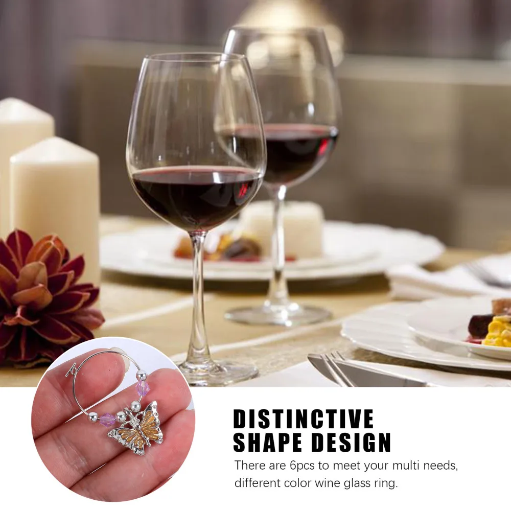 

6Pcs Creative Butterflies Charms Hanging Label Rings Exquisite Bar Rings