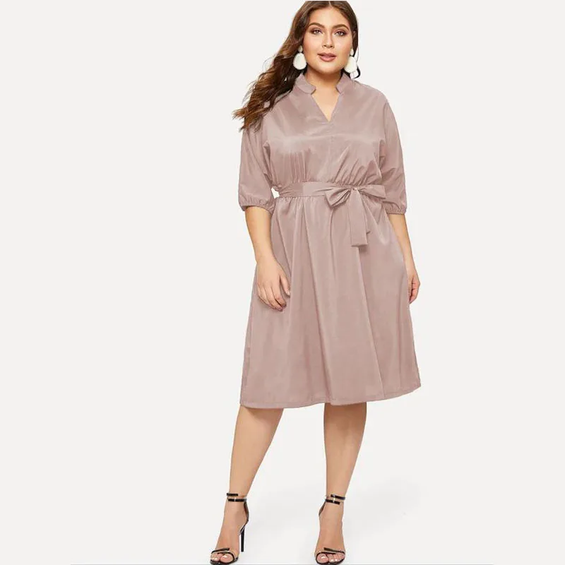 PK1 COCOEPPS L-6XL, женские платья размера плюс, осенне-зимнее платье, элегантная свободная одежда большого размера, повседневные офисные платья с длинным рукавом - Цвет: PK1