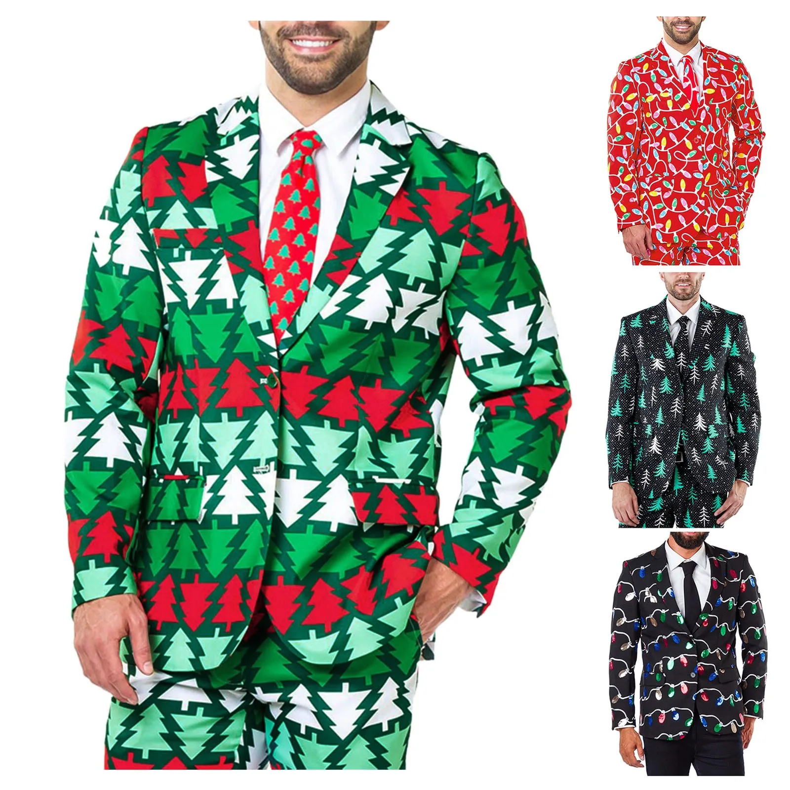 

Рождественская верхняя одежда, мужской повседневный Рождественский пиджак с принтом и двумя пуговицами, приталенные пальто с воротником с ...