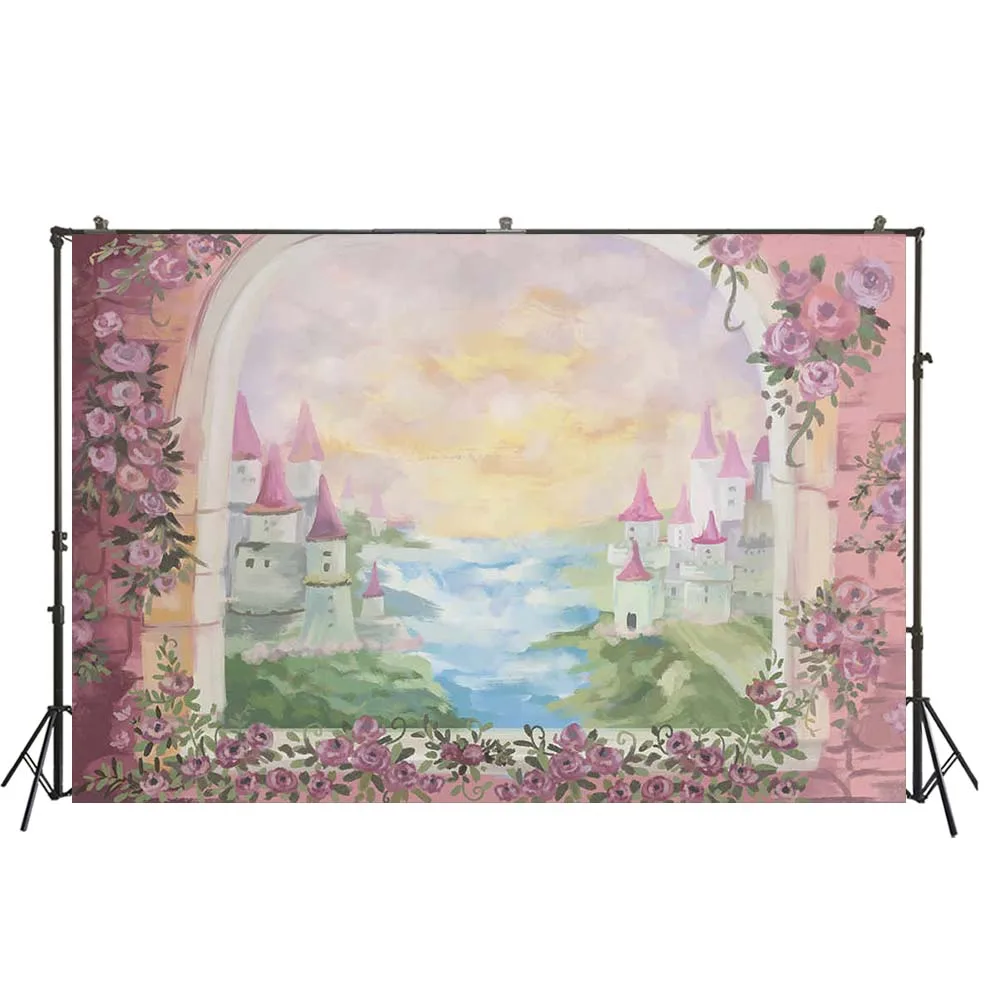 Картина маслом замок фотография Фон Милая принцесса розовый цветок