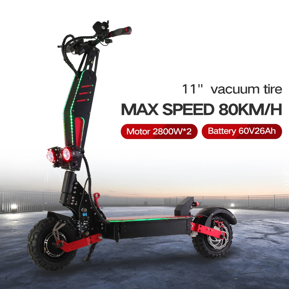 Billig Elektrische Roller Erwachsene, 5600W Moter Schnelle Faltbare E Fahrrad, Max Geschwindigkeit Zu 80 Km/h, Off Road Dual Motor Mit Sitz Panasonic Batterie