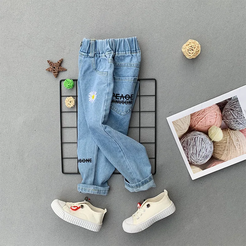 Детские однотонные джинсовые брюки детская одежда для девочек джинсы с высокой
