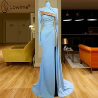 Light Blue Muslim Long Sleeve Evening Dresses 2020 High Neck Mermaid Formal Women Dress Dubai Longue Robes Vestidos De Soiree