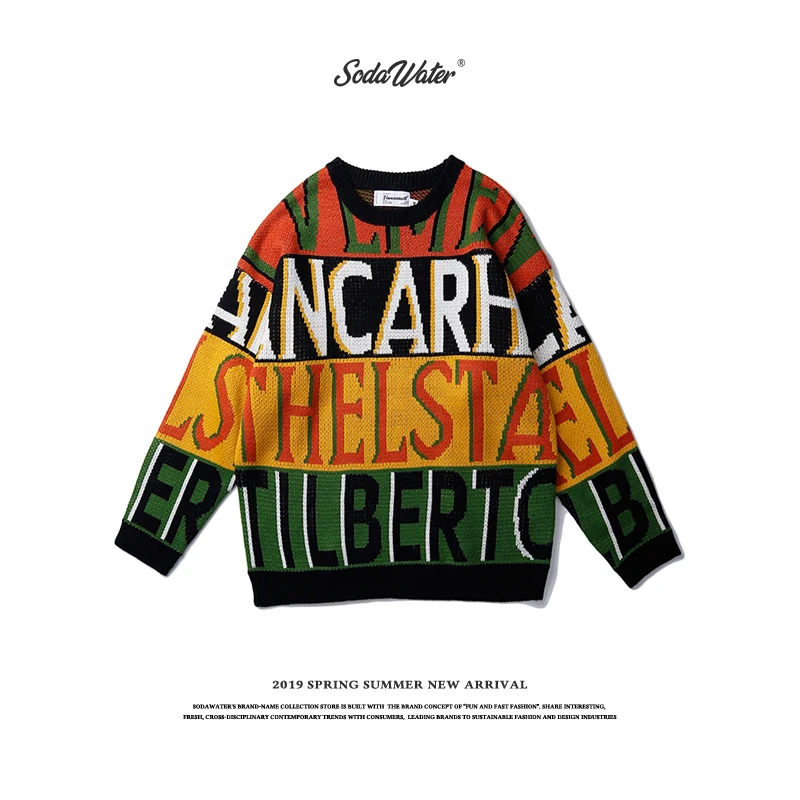 SODAWATER смешной принт вязаный мужской свитер пуловеры свободный крой шерстяной