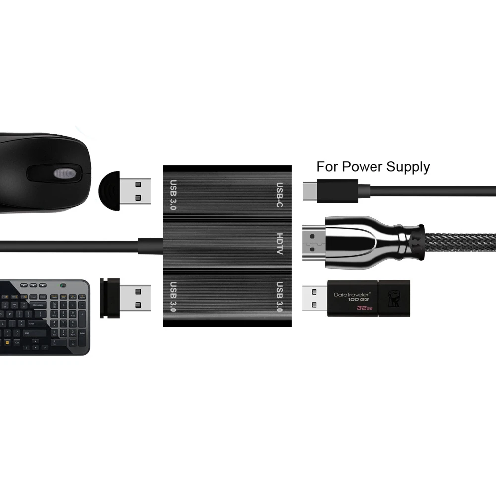 Кабель переходник 5 в 1 с портом USB 3 папа на HDMI 0 типа C мама для зарядки HDTV|USB-хабы| |