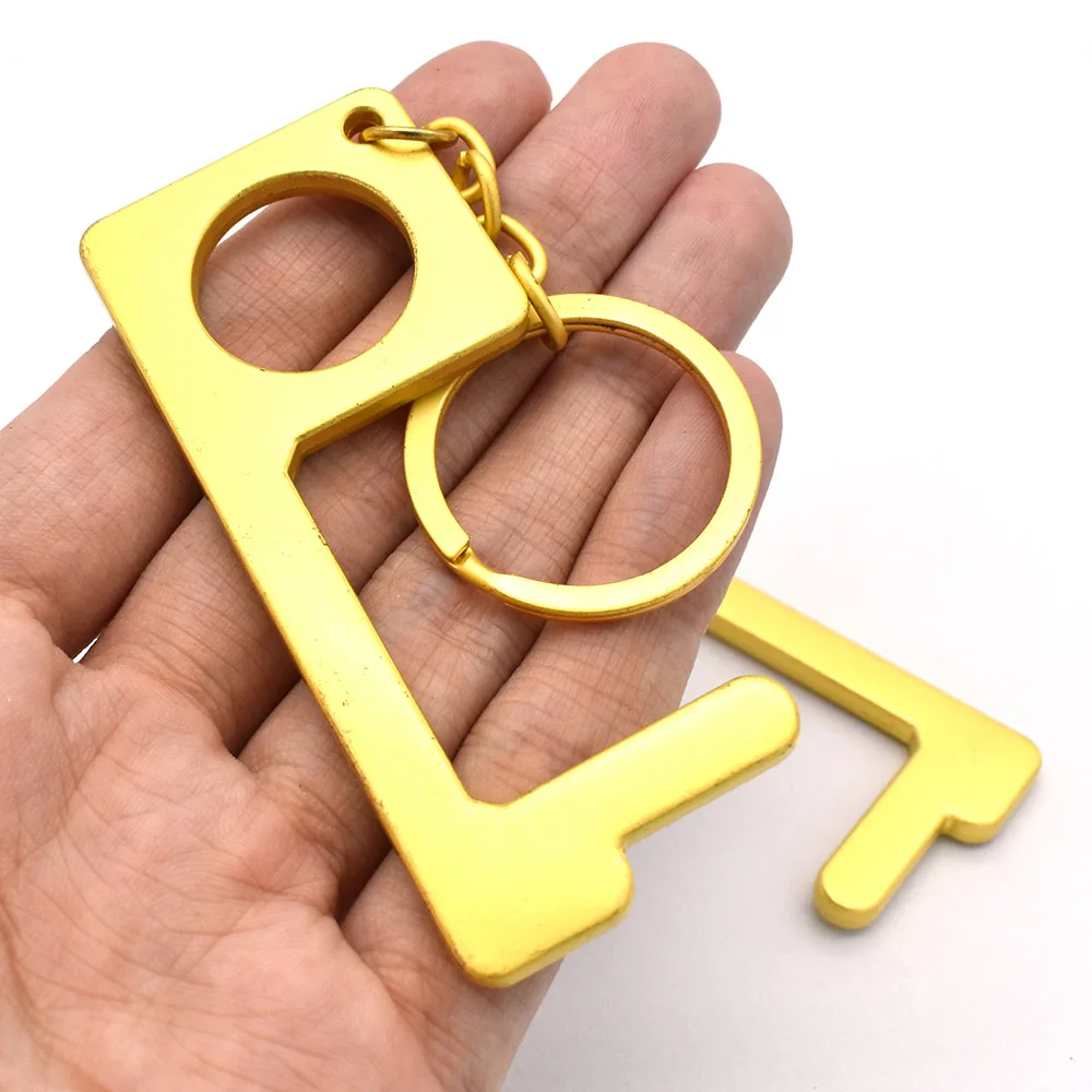 Золотая открывалка для двери с кольцом ключей Бесконтактный антимикробный