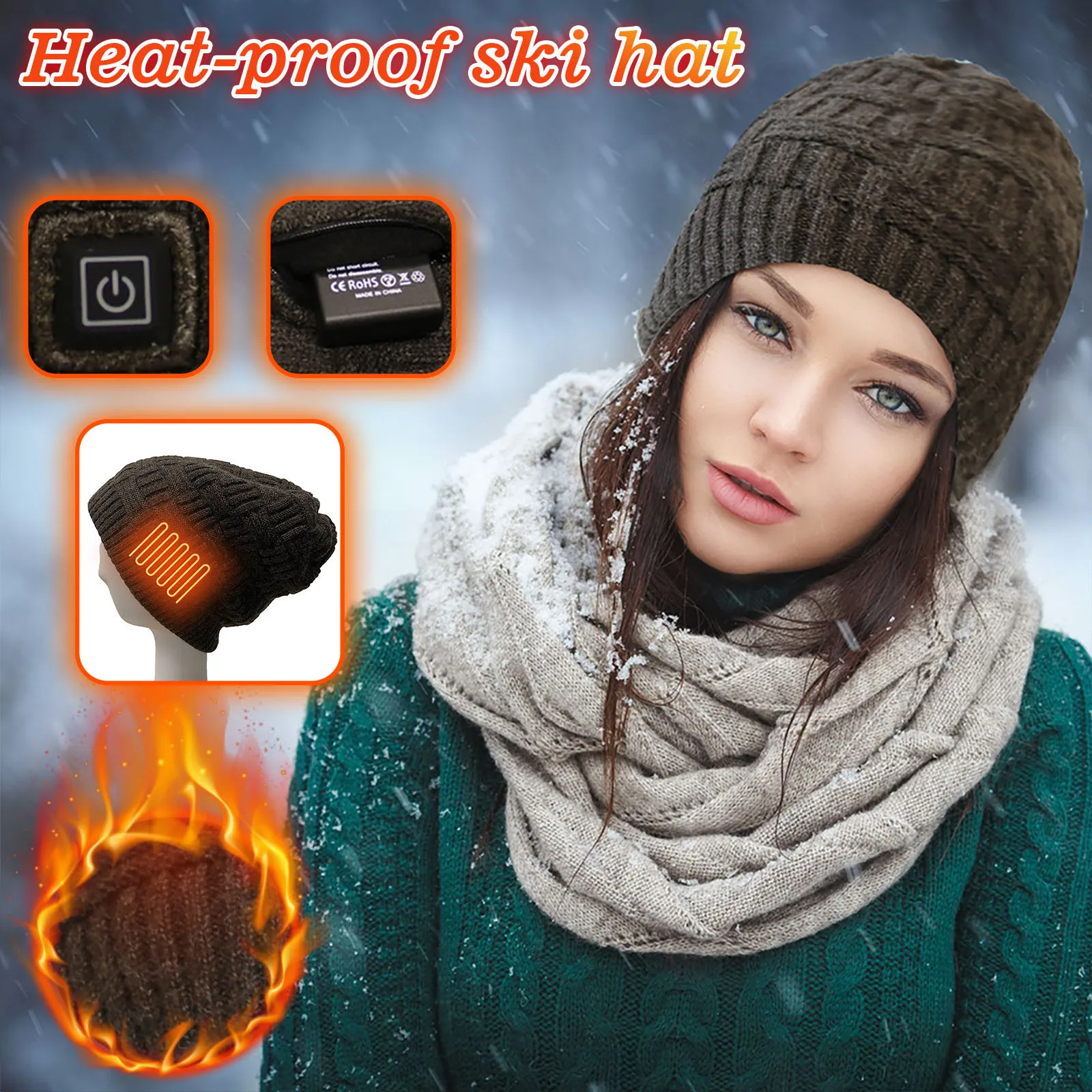 

Men Women Fashion Warm Winter Hats Knit Electric Heated Hats Outdoor Sports Cycling Warm Washable Ear Protection Thicken Hat