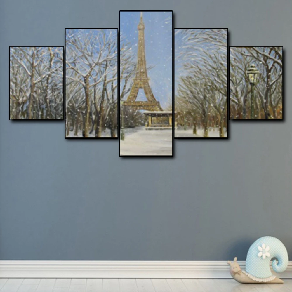 

Canvas Art Oil Painting Eiffel-tower winter landscape Art Poster Picture Wall Decor Modern Home Decoration For Living room